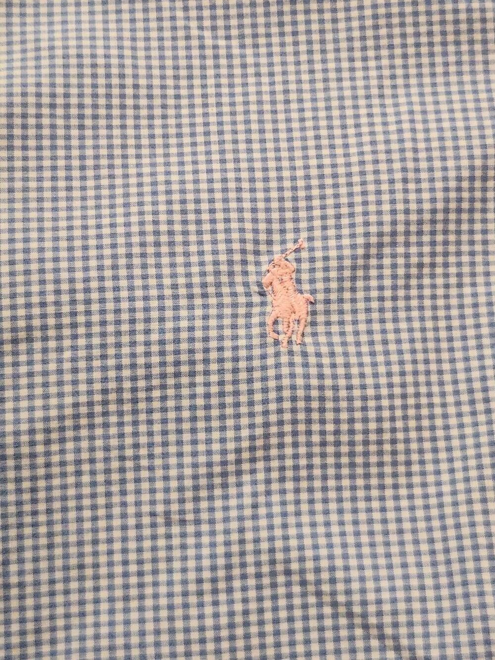 Polo Ralph Lauren Custom Fit Mens Med Check Blue Aqua Cotton Button Up Pink Pony